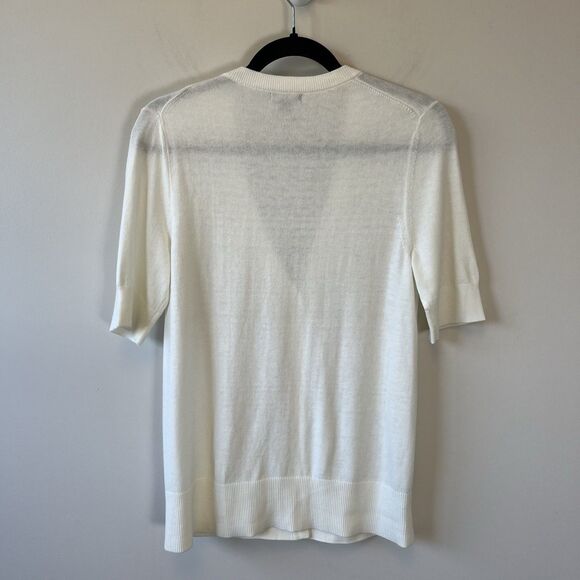 Eddie Bauer Women’s Short Sleeve Button Down Cardigan Sweater Cream Size Small - Picture 4 of 9